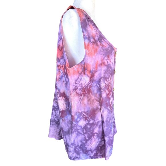 Flax Size Large 100% Linen Sleeveless‎ Tank Top Blouse Button Front HAND DYED - Picture 6 of 9